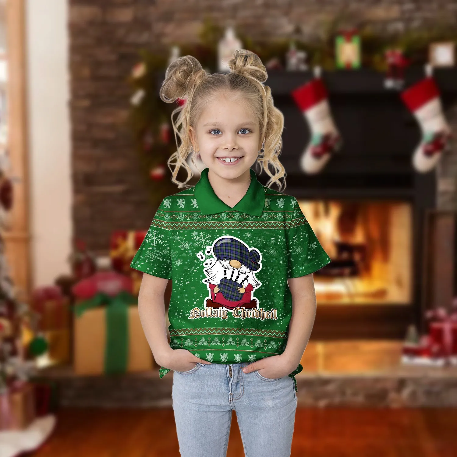 Baird Modern Clan Christmas Family Polo Shirt with Funny Gnome Playing Bagpipes