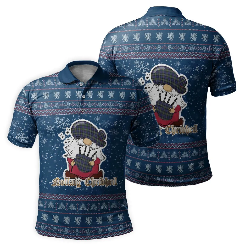 Baird Modern Clan Christmas Family Polo Shirt with Funny Gnome Playing Bagpipes