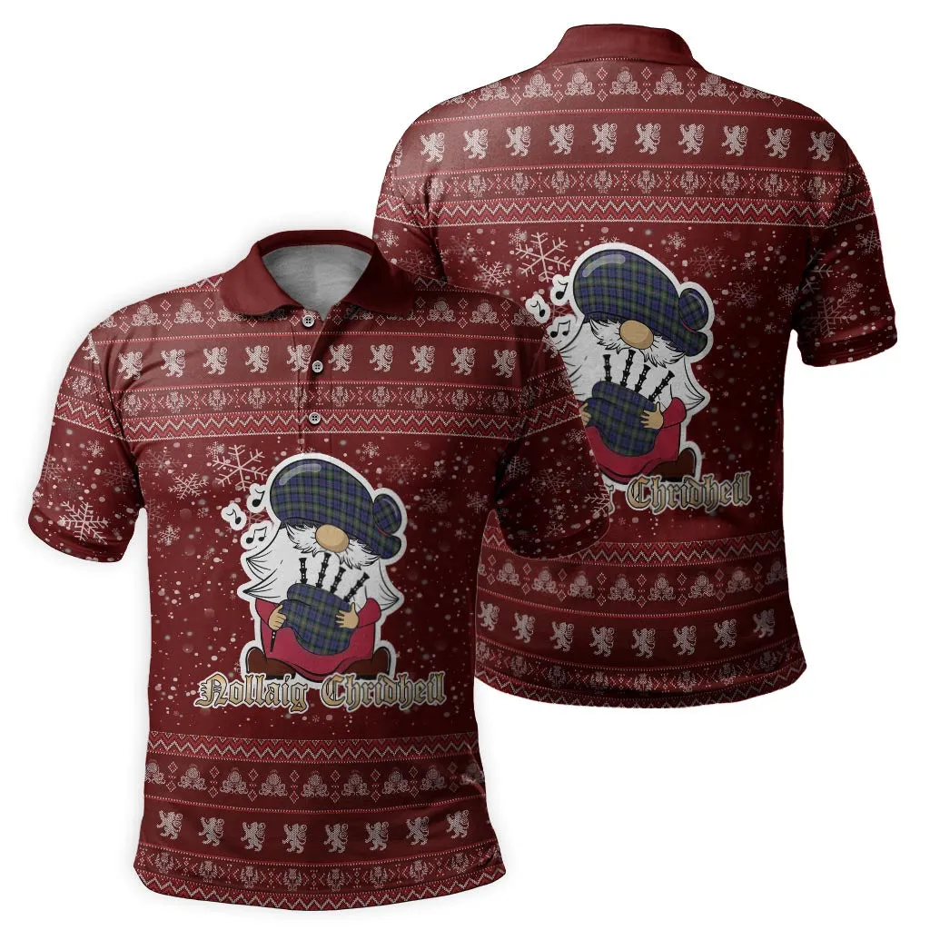 Baird Modern Clan Christmas Family Polo Shirt with Funny Gnome Playing Bagpipes