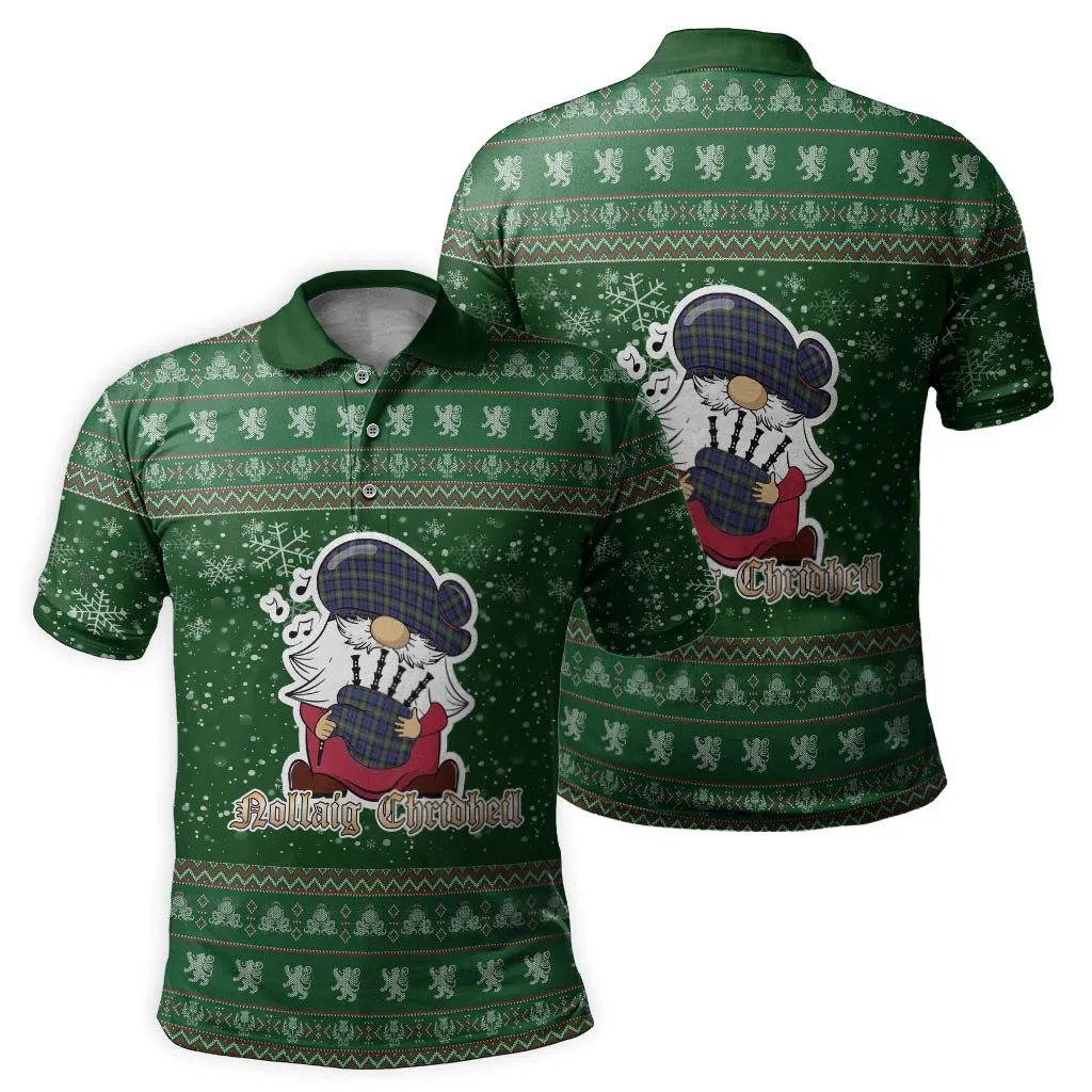 Baird Modern Clan Christmas Family Polo Shirt with Funny Gnome Playing Bagpipes
