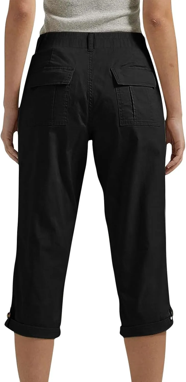 Capri Pants for Women Dressy Casual Cropped Cargo Work Pants with Pockets High Waisted Slim-Fit Tapered Cotton Capris