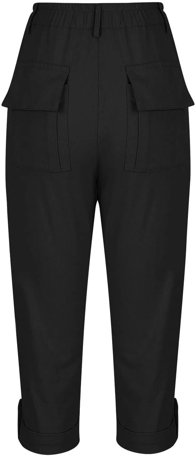 Capri Pants for Women Dressy Casual Cropped Cargo Work Pants with Pockets High Waisted Slim-Fit Tapered Cotton Capris