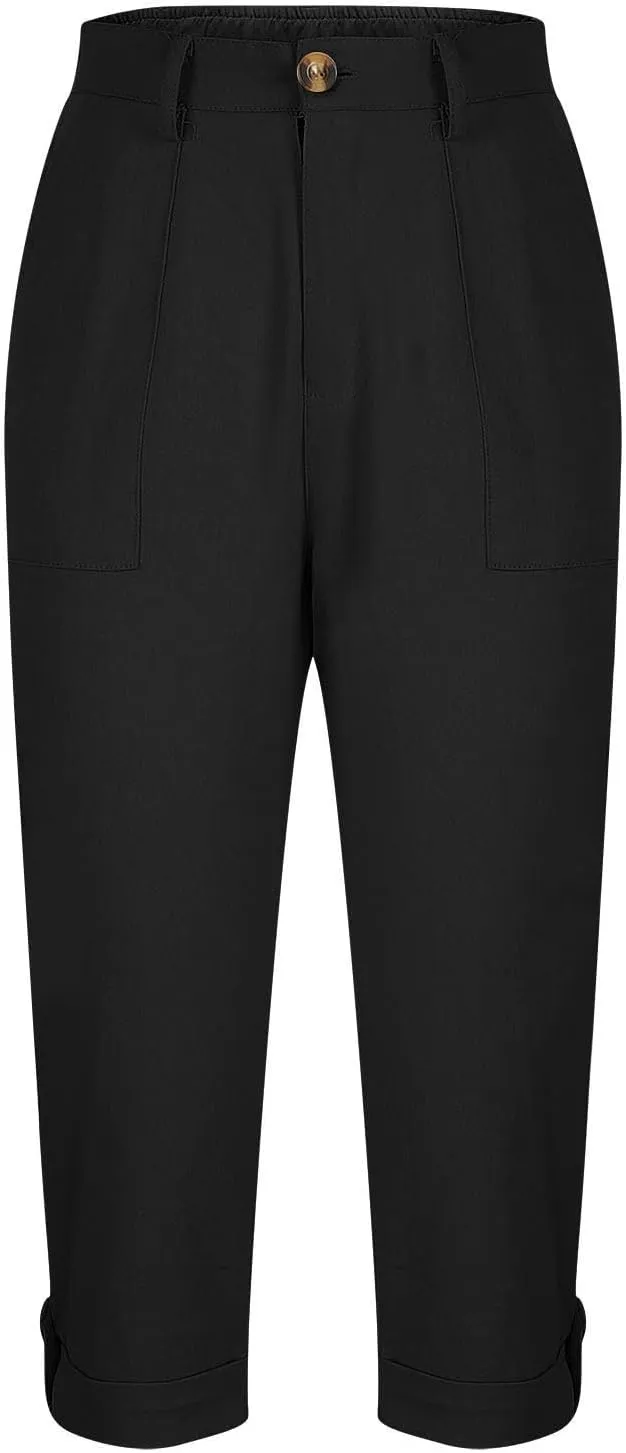 Capri Pants for Women Dressy Casual Cropped Cargo Work Pants with Pockets High Waisted Slim-Fit Tapered Cotton Capris