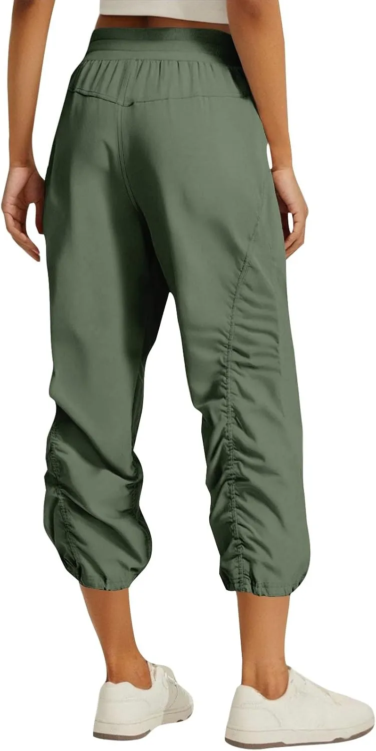 Capri Pants for Women Lightweight Quick-Dry Capris Outdoor Drawstring Hiking Pants with Pockets Soft Cargo Capris