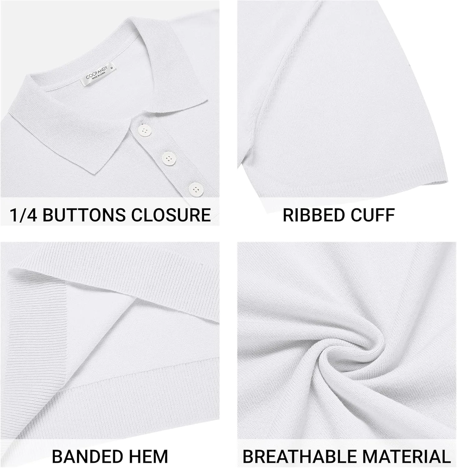 COOFANDY Mens Knit Polo Shirts Casual Short Sleeve Button Down Polo Shirt Classic Golf Shirts