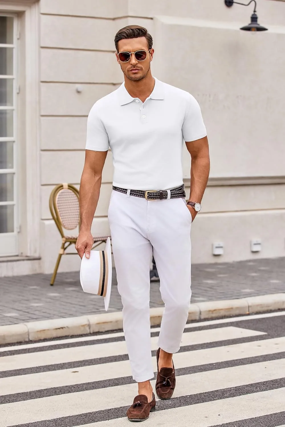 COOFANDY Mens Knit Polo Shirts Casual Short Sleeve Button Down Polo Shirt Classic Golf Shirts