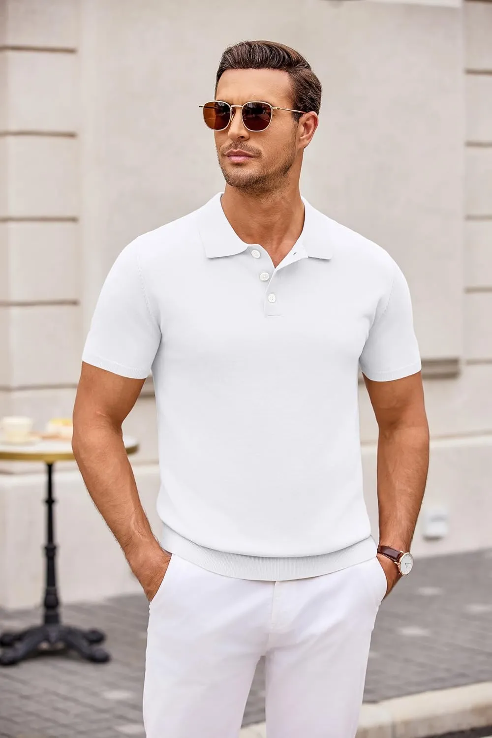 COOFANDY Mens Knit Polo Shirts Casual Short Sleeve Button Down Polo Shirt Classic Golf Shirts