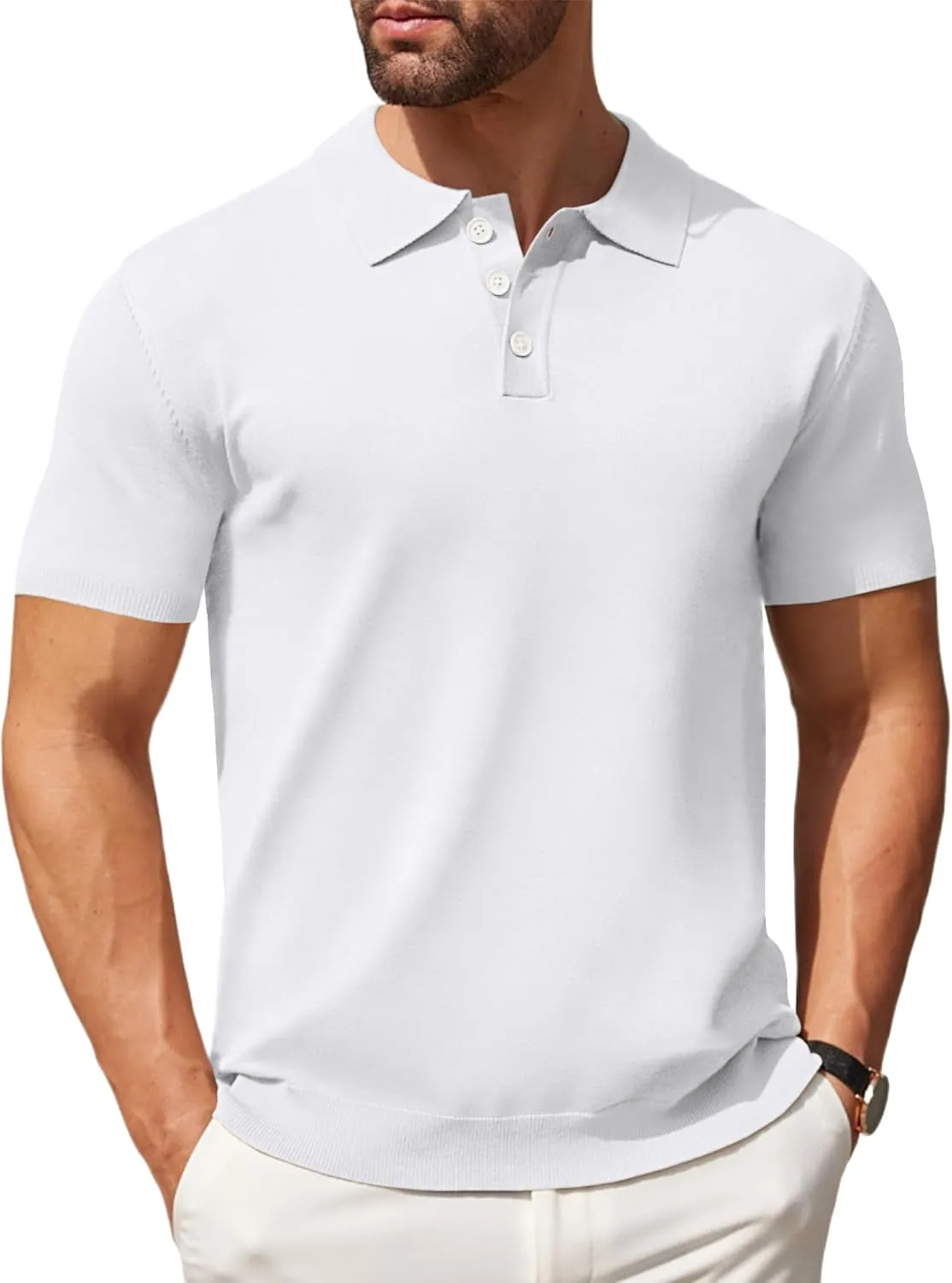 COOFANDY Mens Knit Polo Shirts Casual Short Sleeve Button Down Polo Shirt Classic Golf Shirts