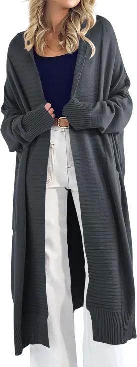 Danedvi Womens Long Cardigan Sweaters 2025 Fall Chunky Knit Oversized Slouchy Open Front Warm Coats with Pockets