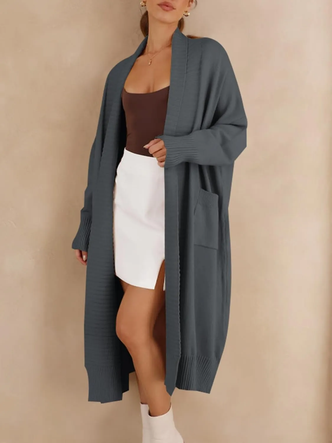 Danedvi Womens Long Cardigan Sweaters 2025 Fall Chunky Knit Oversized Slouchy Open Front Warm Coats with Pockets