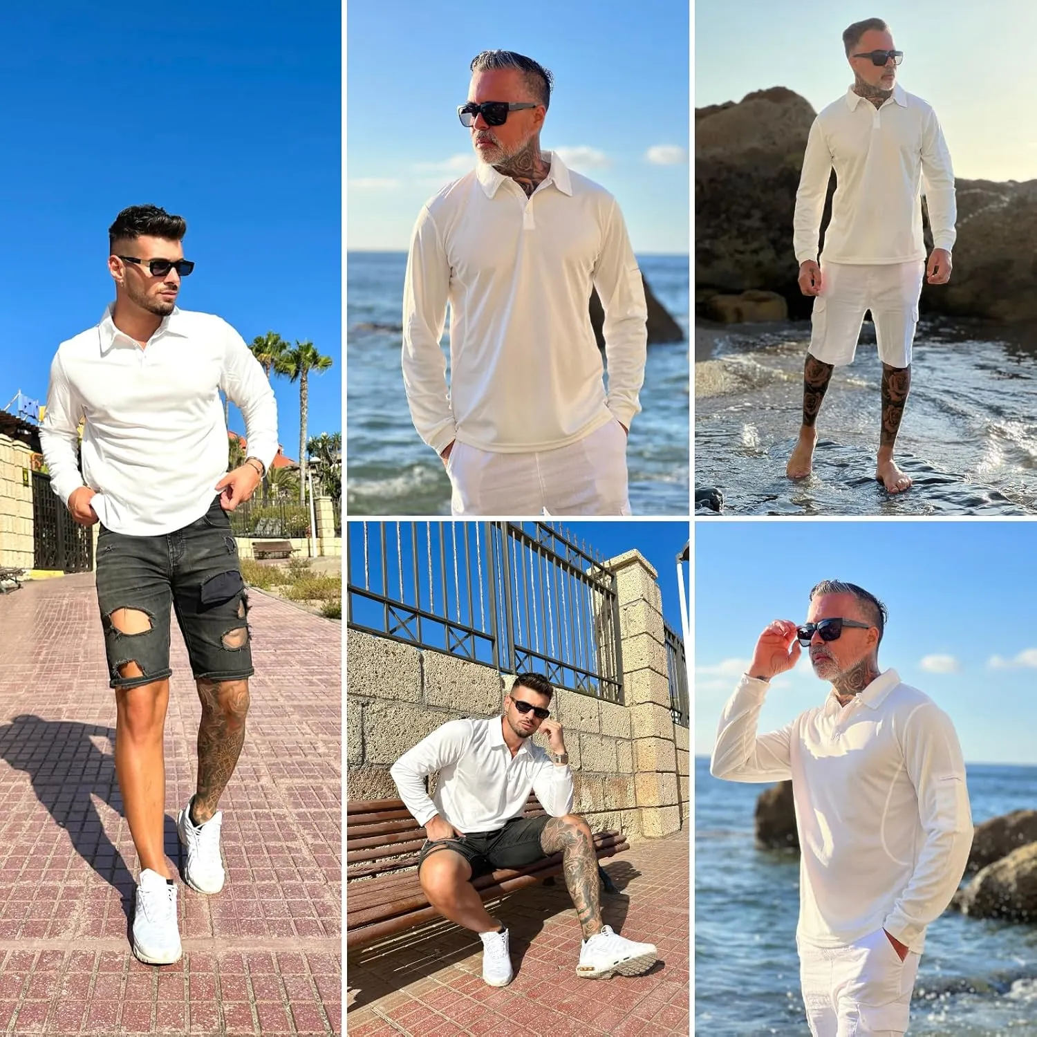 Deyeek Men's Polo Shirts Long Sleeve Golf Polo Shirts for Men Quick Dry UPF 50  Sun Protection Polos Casual Collared Shirts