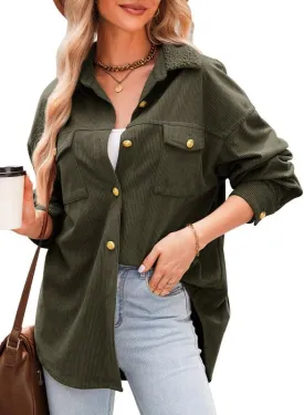 Dokotoo Womens Corduroy Shirts Casual Button Down Blouses Long Sleeve Oversized Tops with Pockets