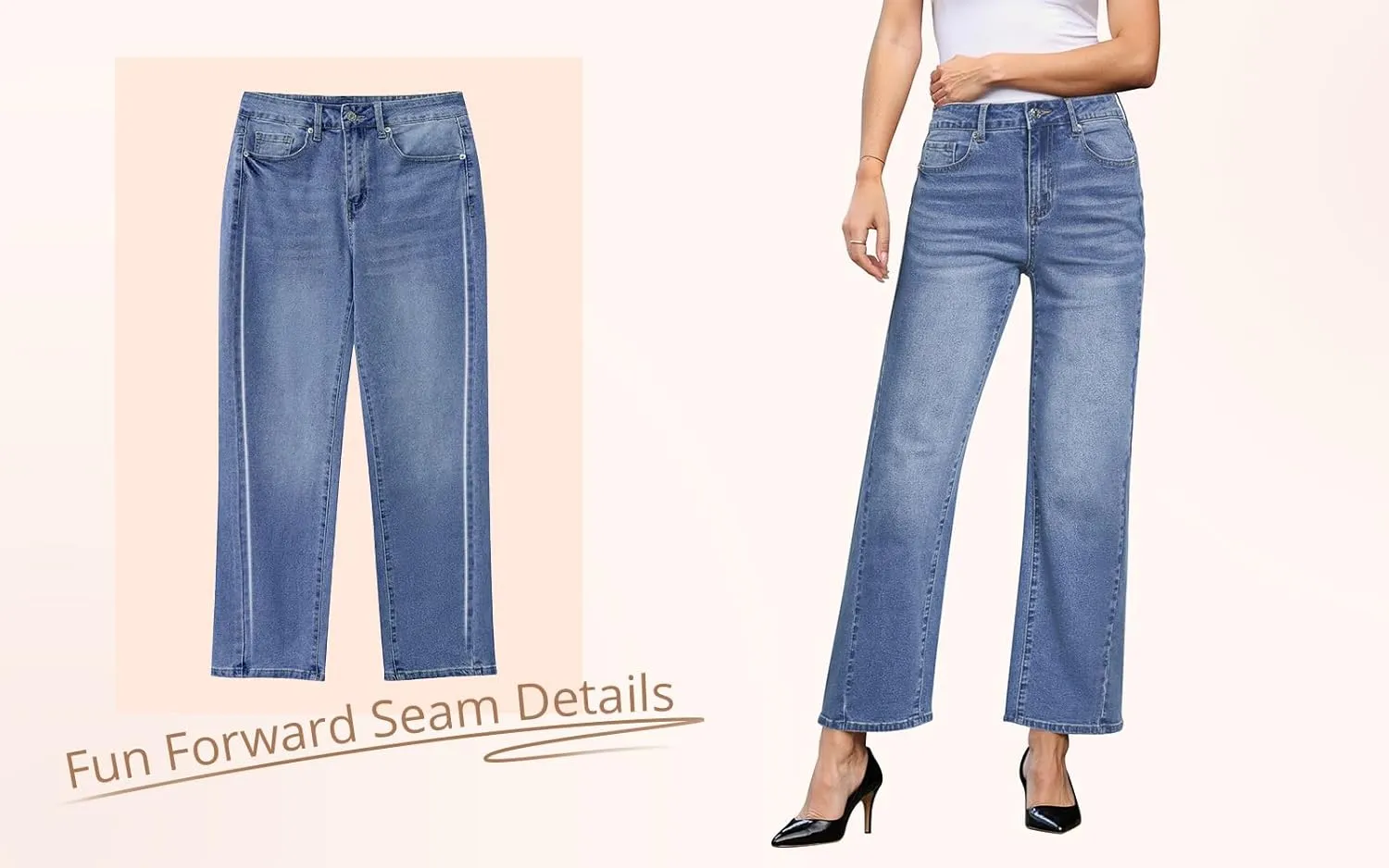 GRAPENT Straight Leg Jeans for Women High Waisted Trendy Ankle Length Forward Seams Stretchy Denim Pants Baggy Jeans