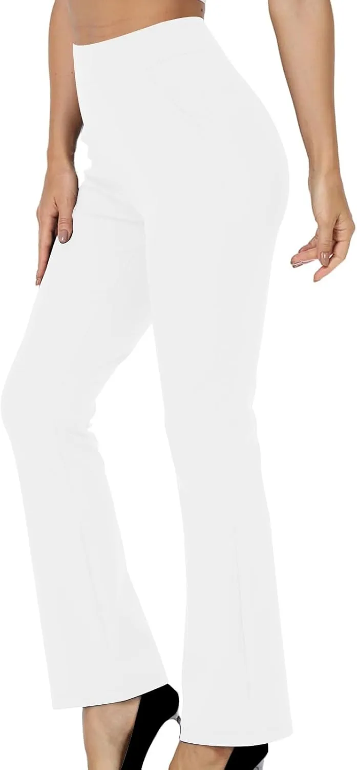 High Waisted Dress Pants for Women Bootcut Elastic Waist Pull On Work Slacks Stretchy Trousers Flared Yoga Leggings