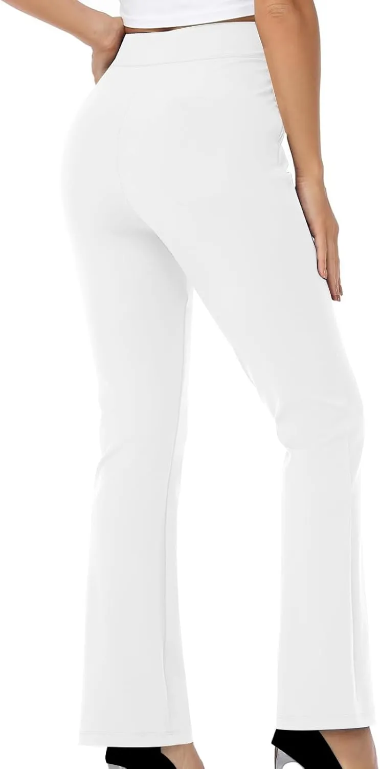 High Waisted Dress Pants for Women Bootcut Elastic Waist Pull On Work Slacks Stretchy Trousers Flared Yoga Leggings