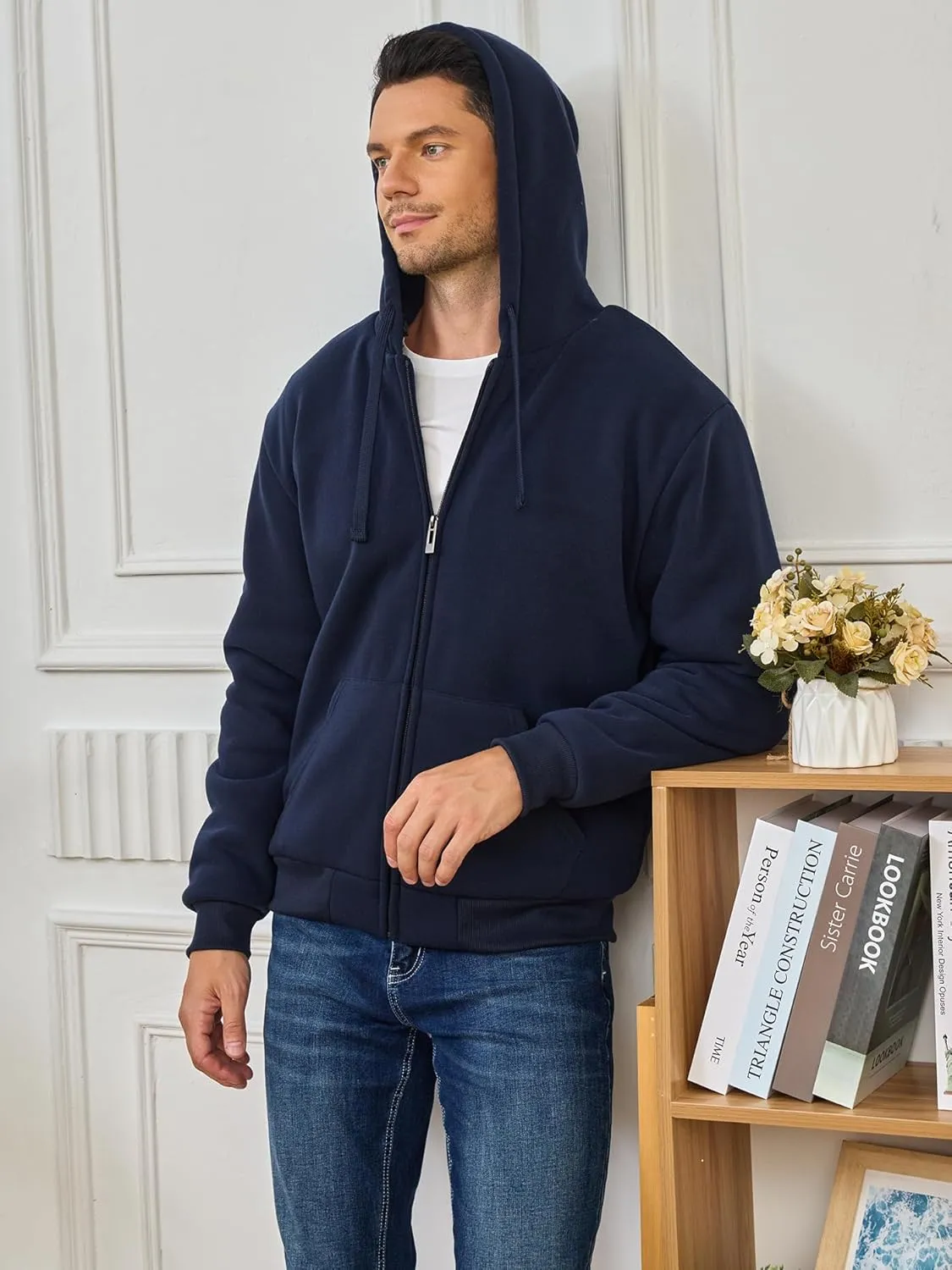 Hoodies for Men Full Zip Up Fleece Warm Thick Jackets Heavyweight Sherpa Lined Coat