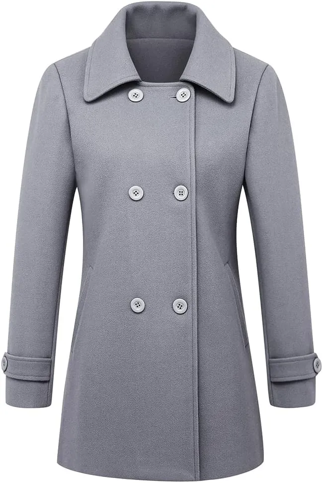 IDEALSANXUN Womens Fall Winter Wool Coats Peacoat Double Breasted Trench Coats