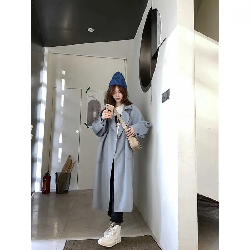 Lapel Loose Fit Pocket Woolen Overcoat