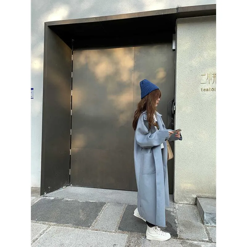 Lapel Loose Fit Pocket Woolen Overcoat