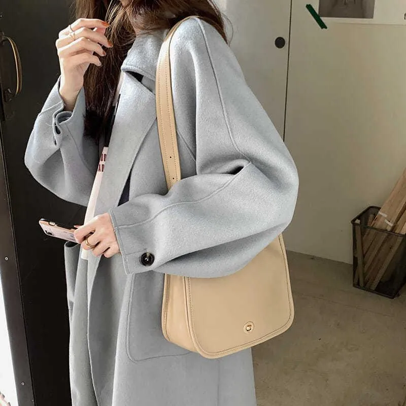 Lapel Loose Fit Pocket Woolen Overcoat