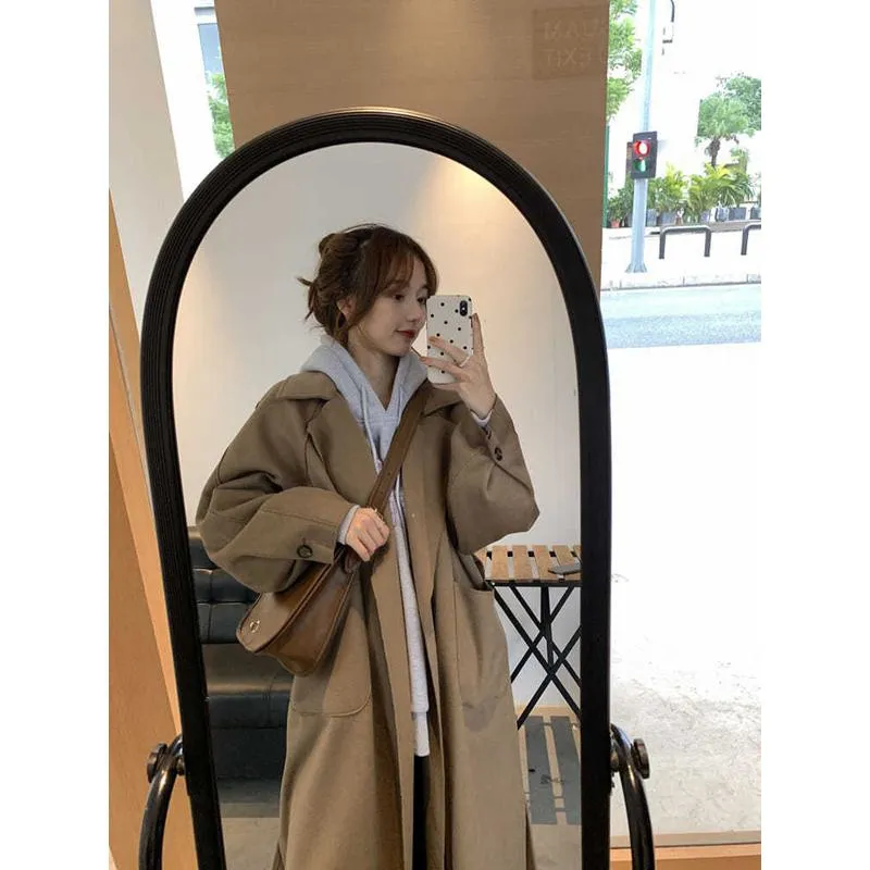 Lapel Loose Fit Pocket Woolen Overcoat