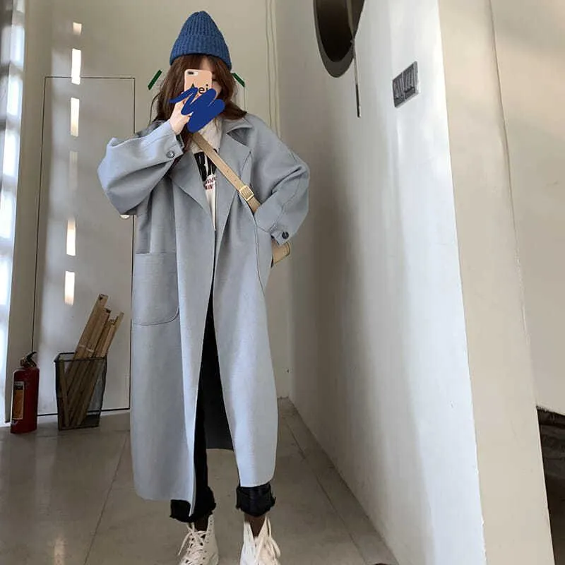 Lapel Loose Fit Pocket Woolen Overcoat