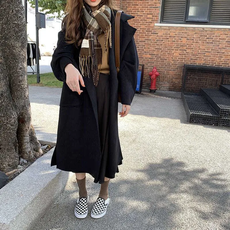Lapel Loose Fit Pocket Woolen Overcoat