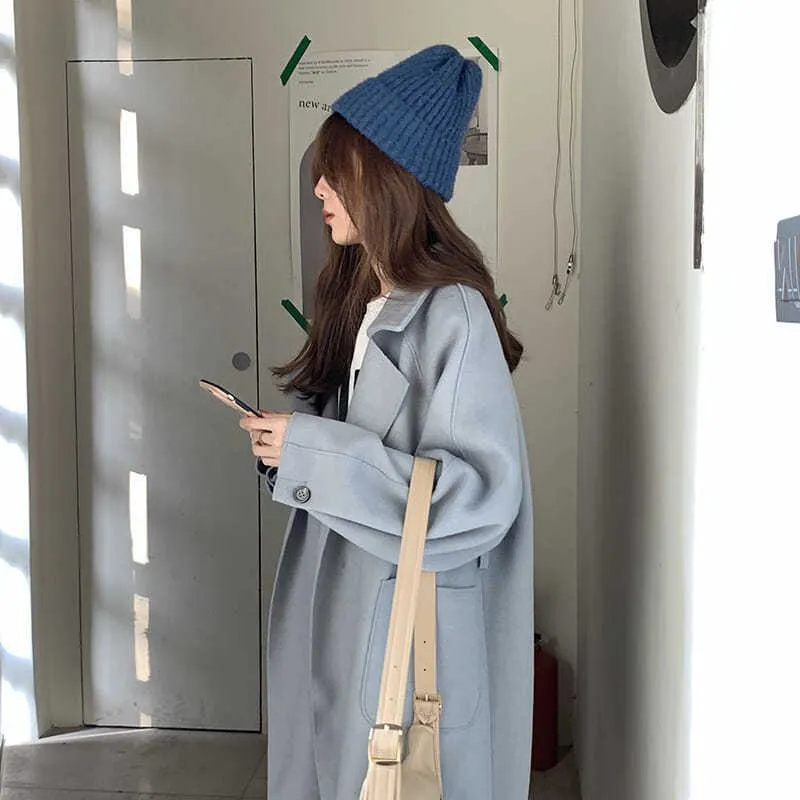 Lapel Loose Fit Pocket Woolen Overcoat