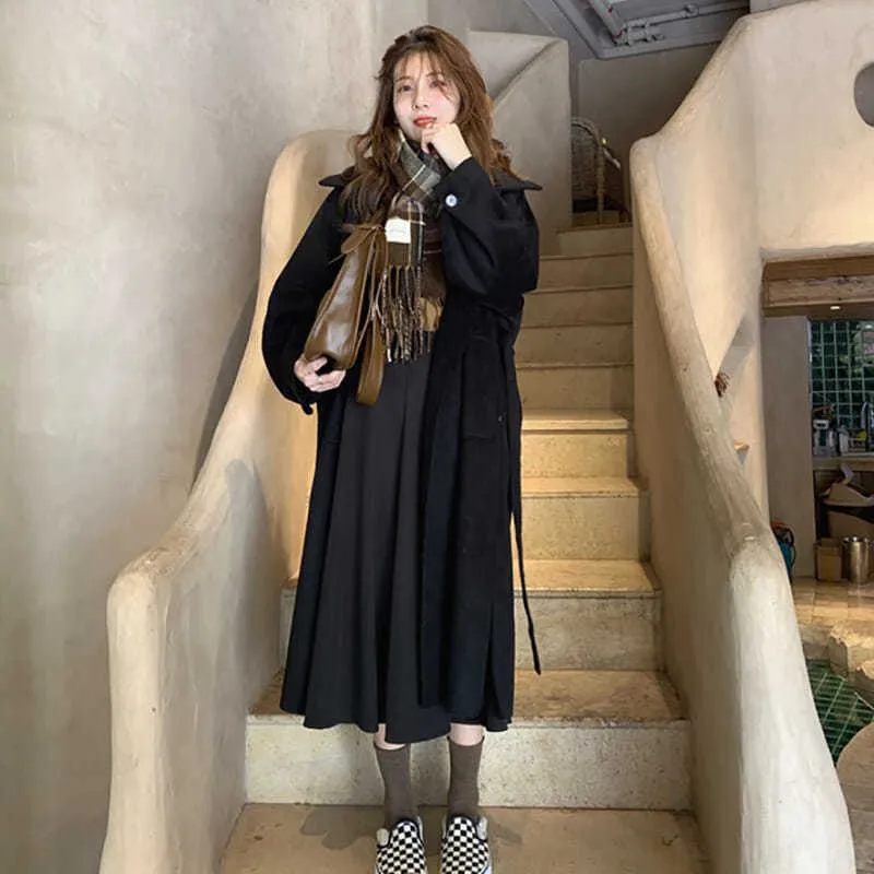 Lapel Loose Fit Pocket Woolen Overcoat