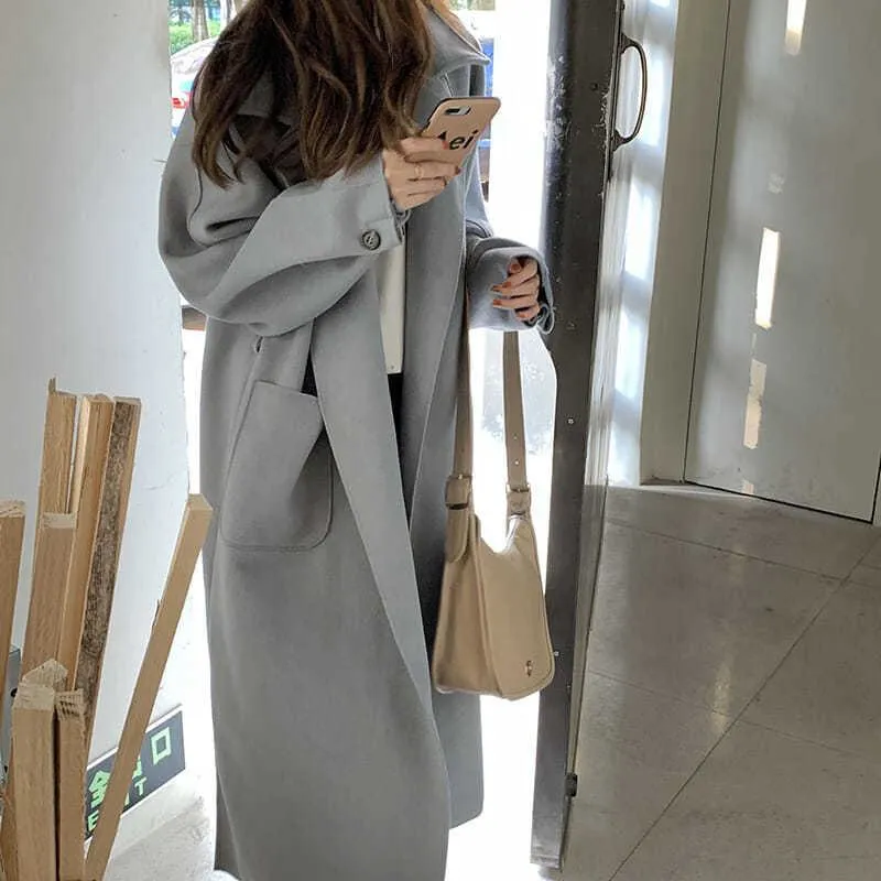 Lapel Loose Fit Pocket Woolen Overcoat
