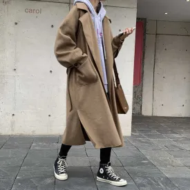 Lapel Loose Fit Pocket Woolen Overcoat