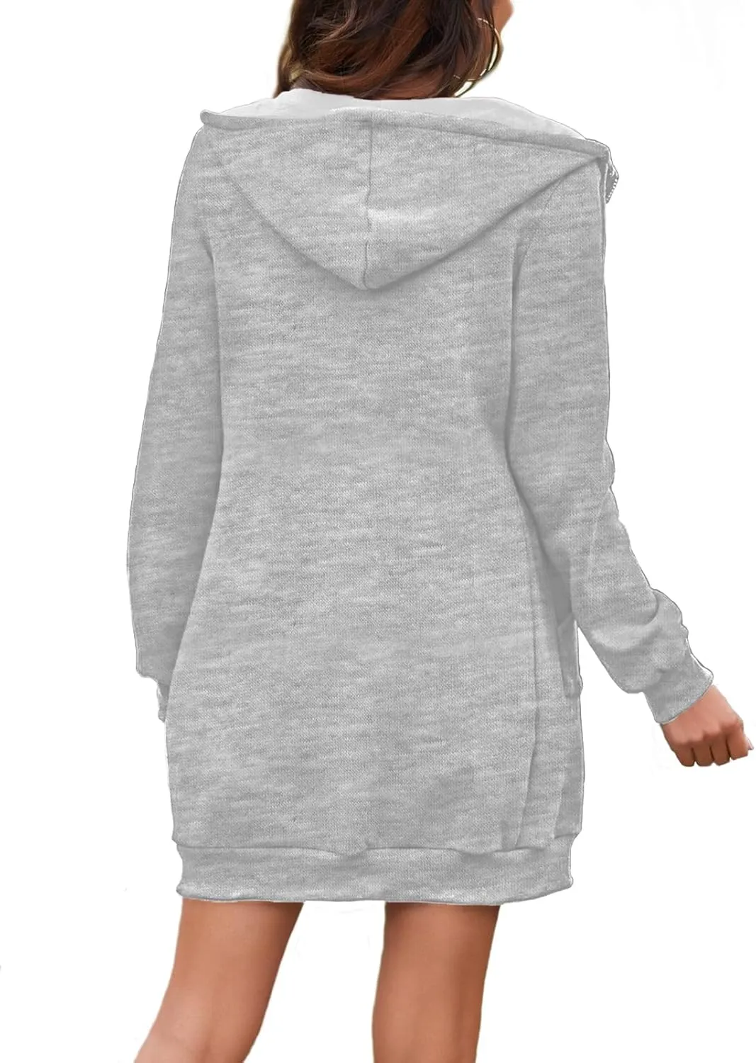 Locryz Women's Casual Pockets Zip Up Hoodies Fleece Tunic Sweatshirt Long Hoodie Jacket Coat