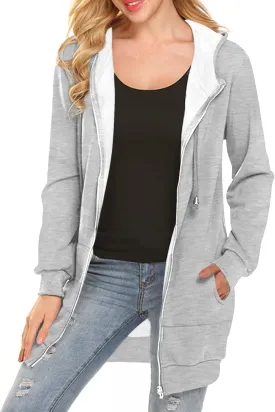 Locryz Women's Casual Pockets Zip Up Hoodies Fleece Tunic Sweatshirt Long Hoodie Jacket Coat