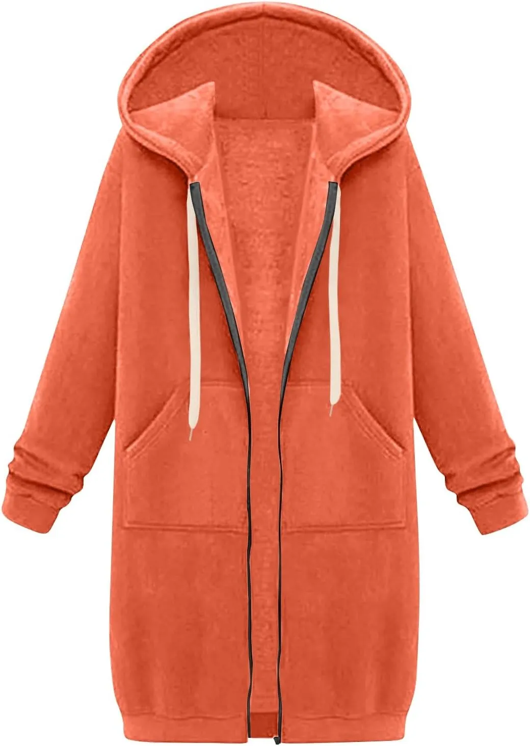 Long Zip Up Hoodie Women Lightweight Cozy Hooded Sweatshirt Jacket Drawstring Open Front Cardigan Hoodies with Pocket