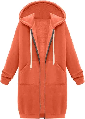 Long Zip Up Hoodie Women Lightweight Cozy Hooded Sweatshirt Jacket Drawstring Open Front Cardigan Hoodies with Pocket