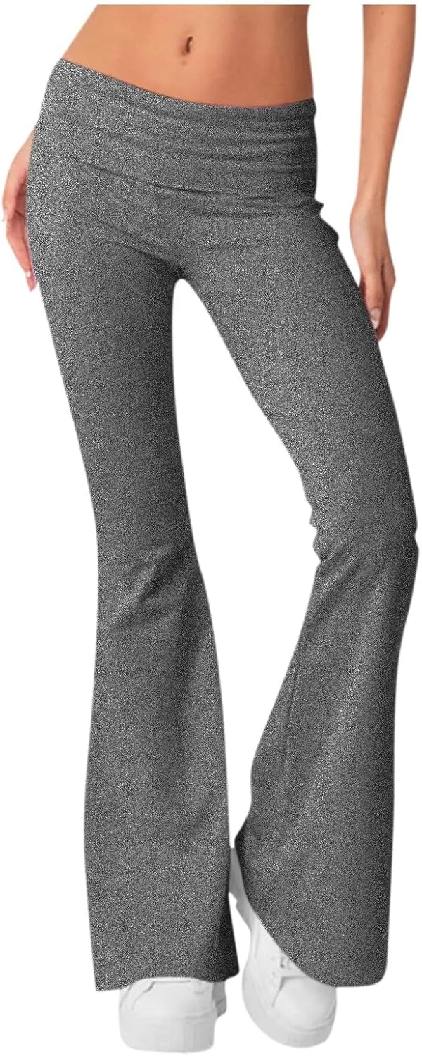 Low Rise Flare Leggings for Women Y2k Flared Fold Over Yoga Pants Bootcut Cotton Leggings Bell Bottom Yoga Sweatpants