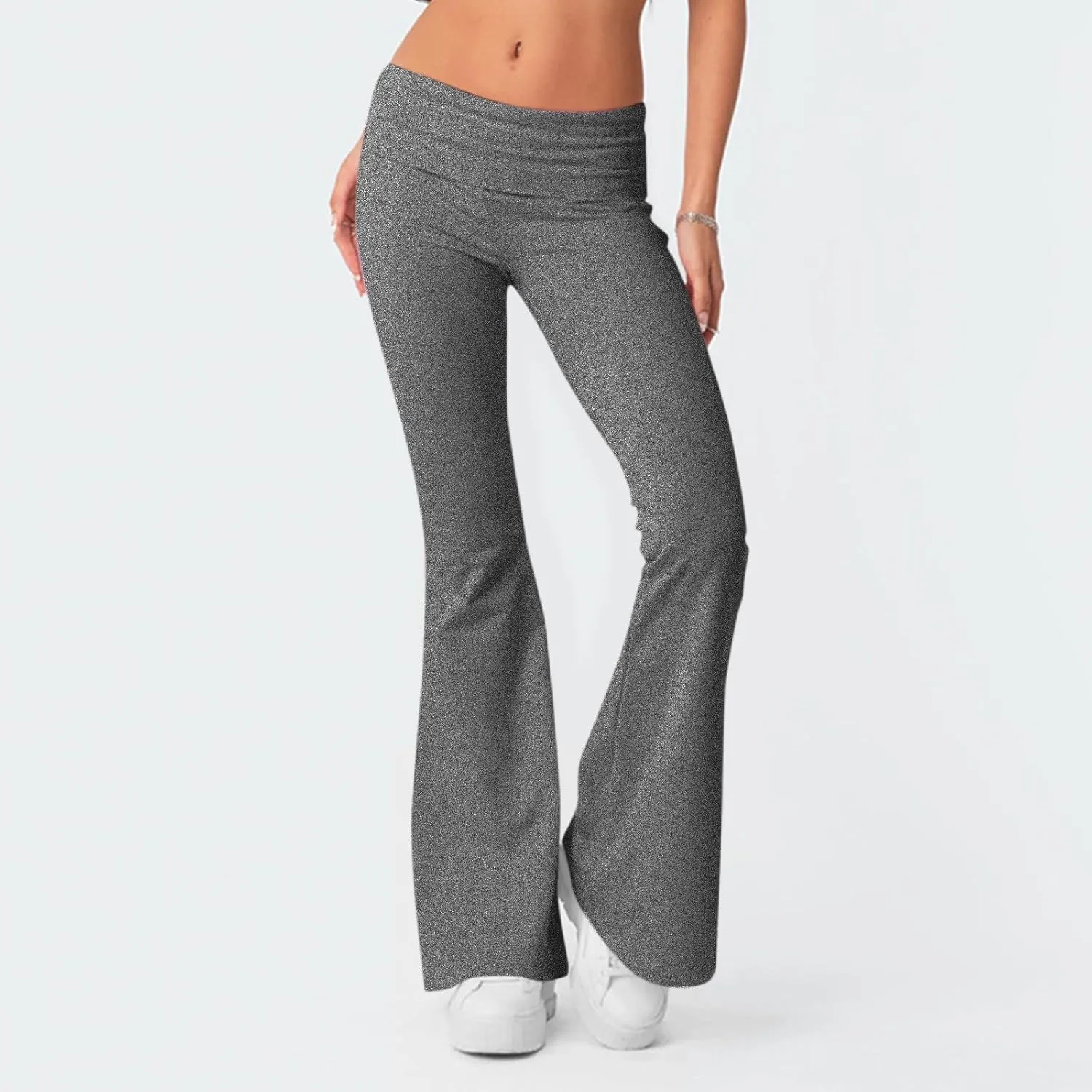 Low Rise Flare Leggings for Women Y2k Flared Fold Over Yoga Pants Bootcut Cotton Leggings Bell Bottom Yoga Sweatpants
