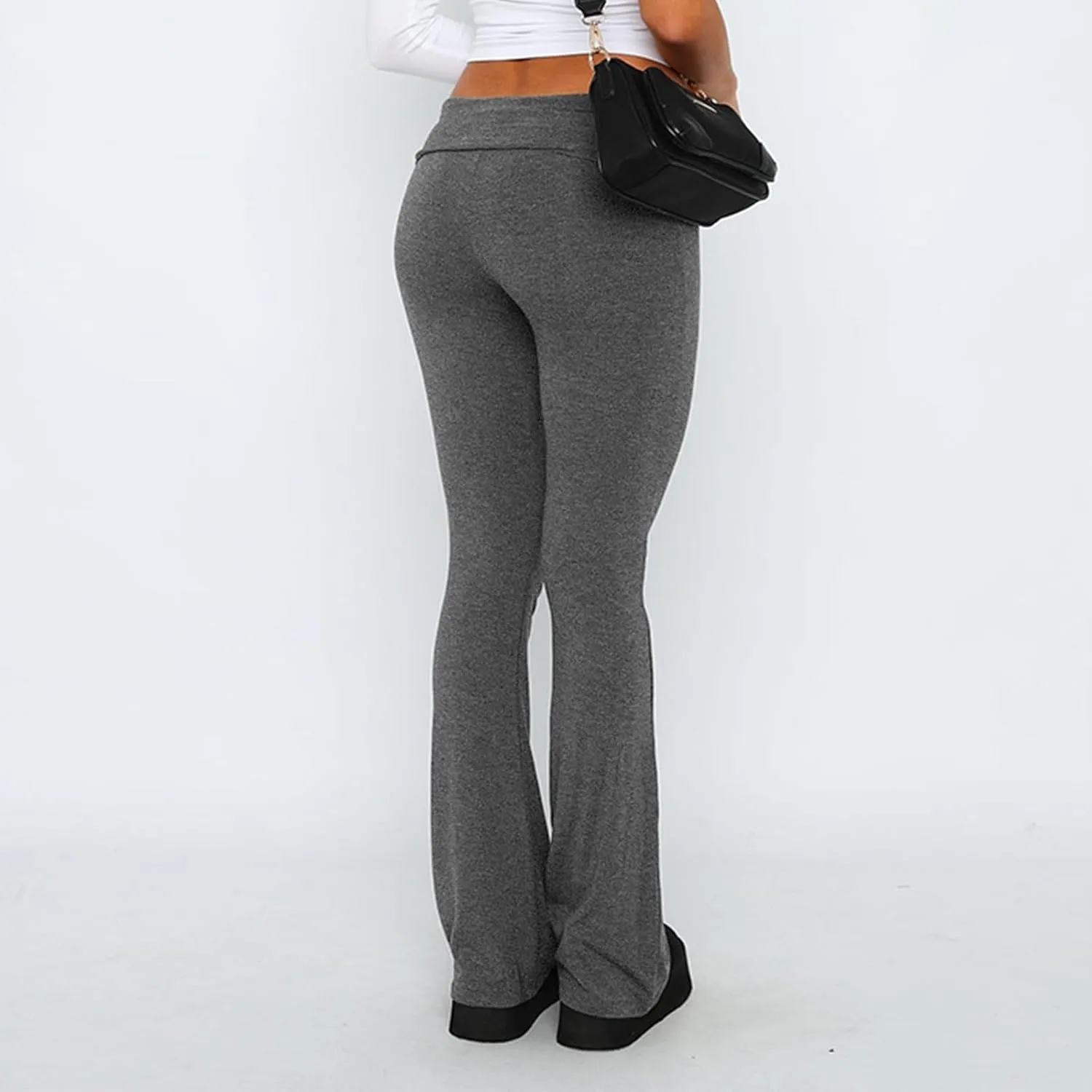 Low Rise Flare Leggings for Women Y2k Flared Fold Over Yoga Pants Bootcut Cotton Leggings Bell Bottom Yoga Sweatpants