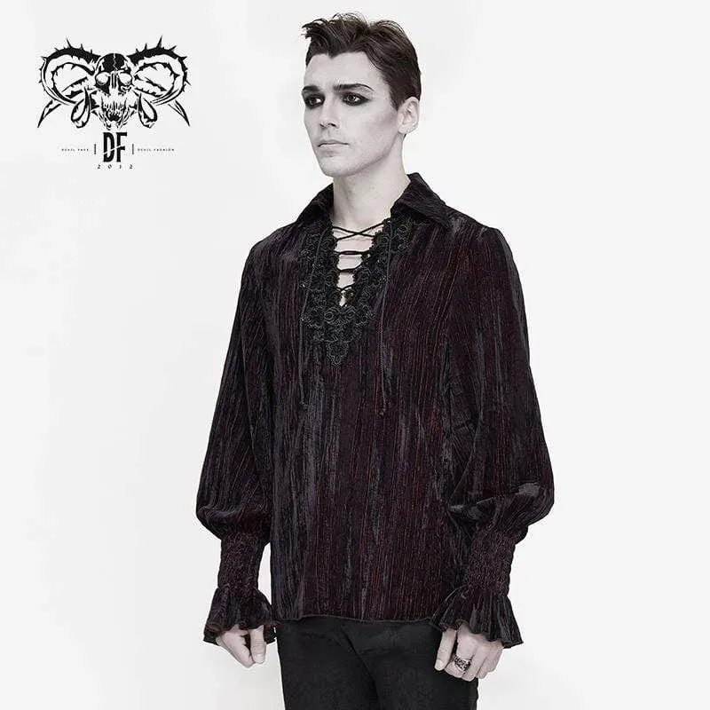 Men's Gothic Strappy Flare Sleeve Corduroy Shirts Grape