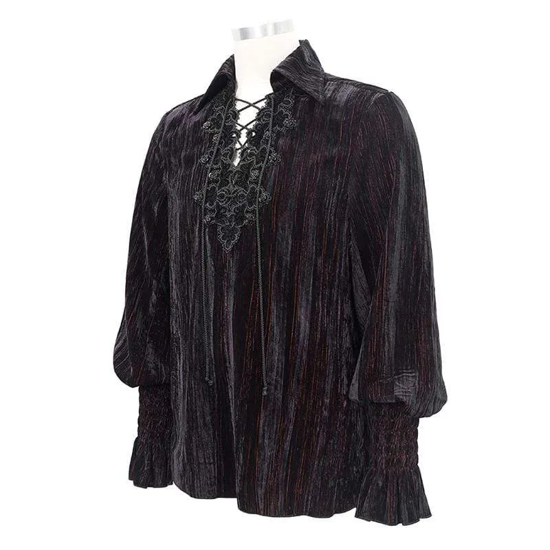 Men's Gothic Strappy Flare Sleeve Corduroy Shirts Grape