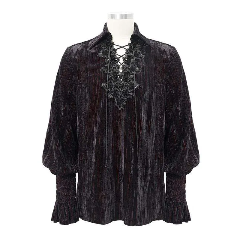 Men's Gothic Strappy Flare Sleeve Corduroy Shirts Grape