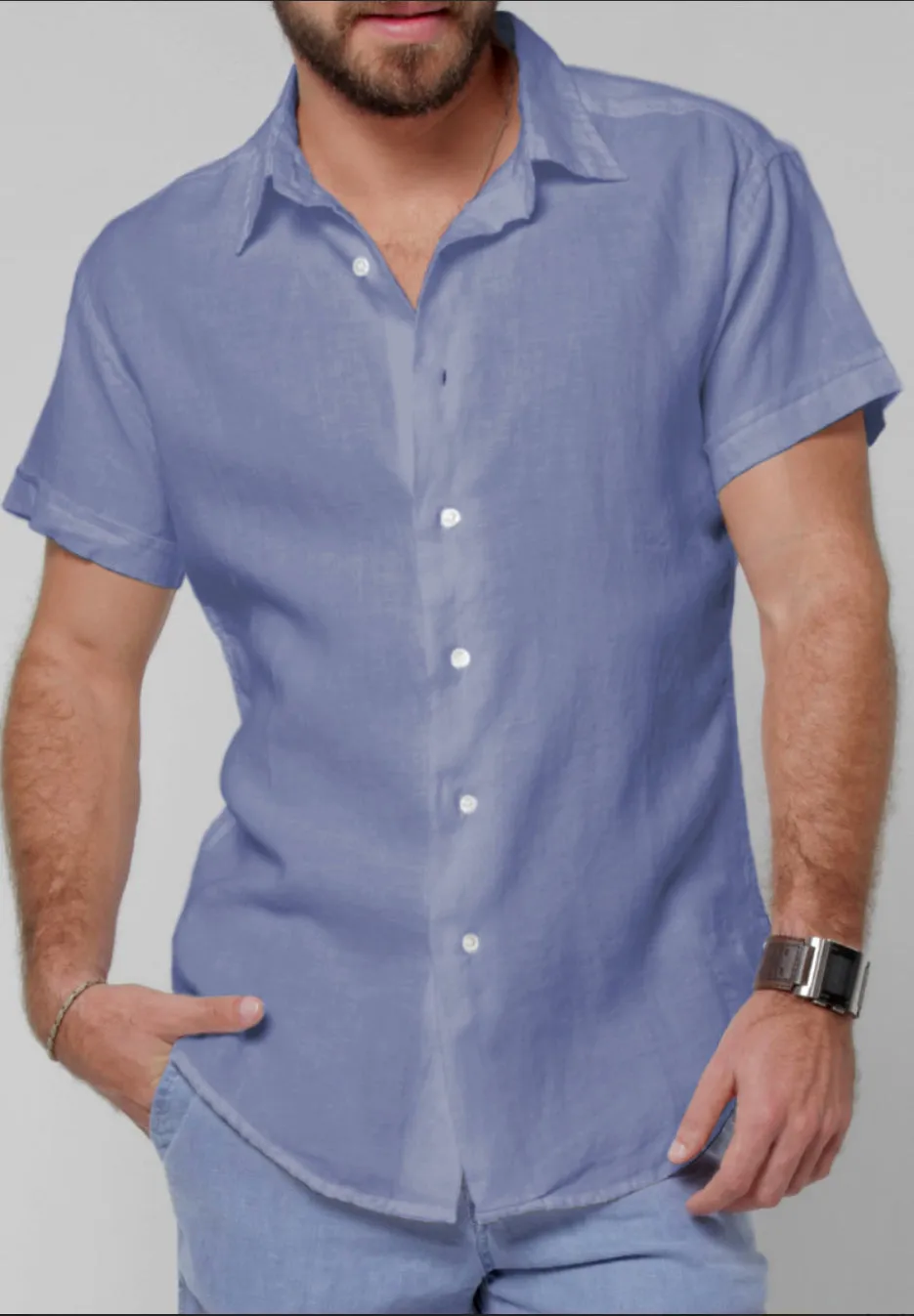 Men's Italian Style Regular Fit Short Sleeve Button Down Linen Shirt | 100% Natural Linen Clothing, Item #1006/S