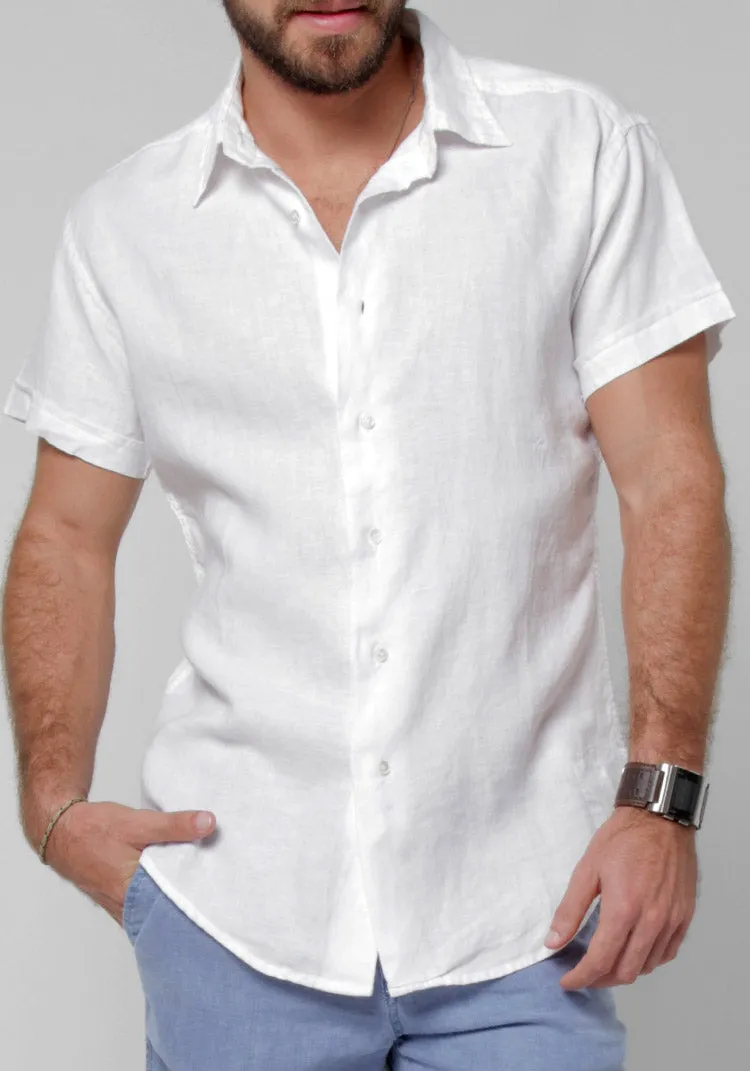 Men's Italian Style Regular Fit Short Sleeve Button Down Linen Shirt | 100% Natural Linen Clothing, Item #1006/S