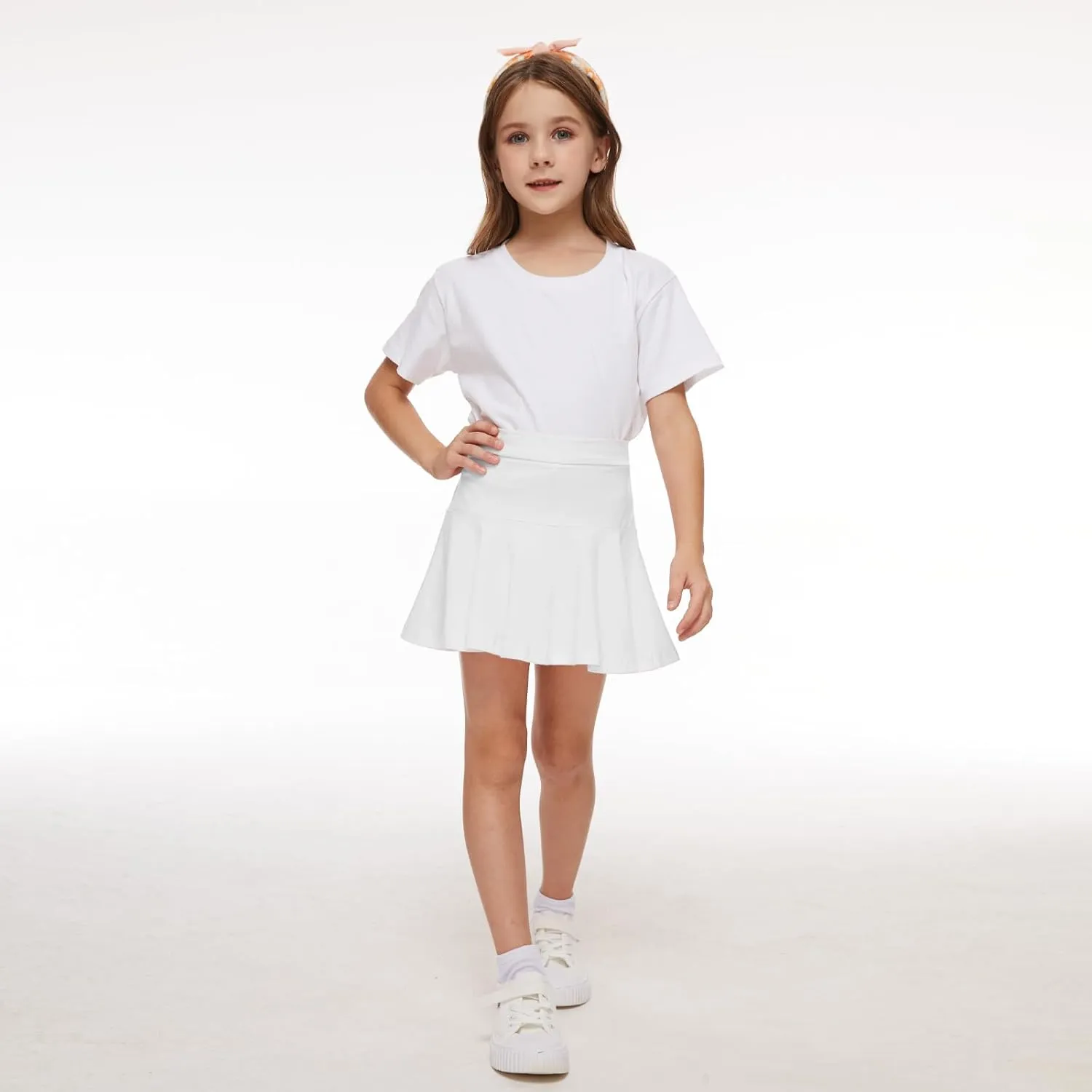 Neutocd Toddler Baby Girls Skirts Skorts Elastic Girl Pleated Skirts Kid Casual Stretch Waist Skater Skort Built in Shorts