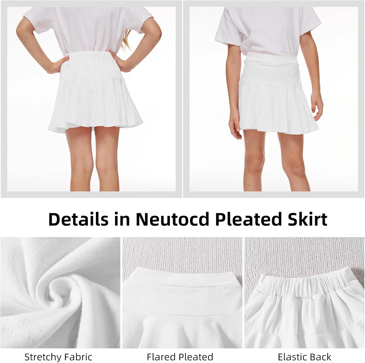 Neutocd Toddler Baby Girls Skirts Skorts Elastic Girl Pleated Skirts Kid Casual Stretch Waist Skater Skort Built in Shorts