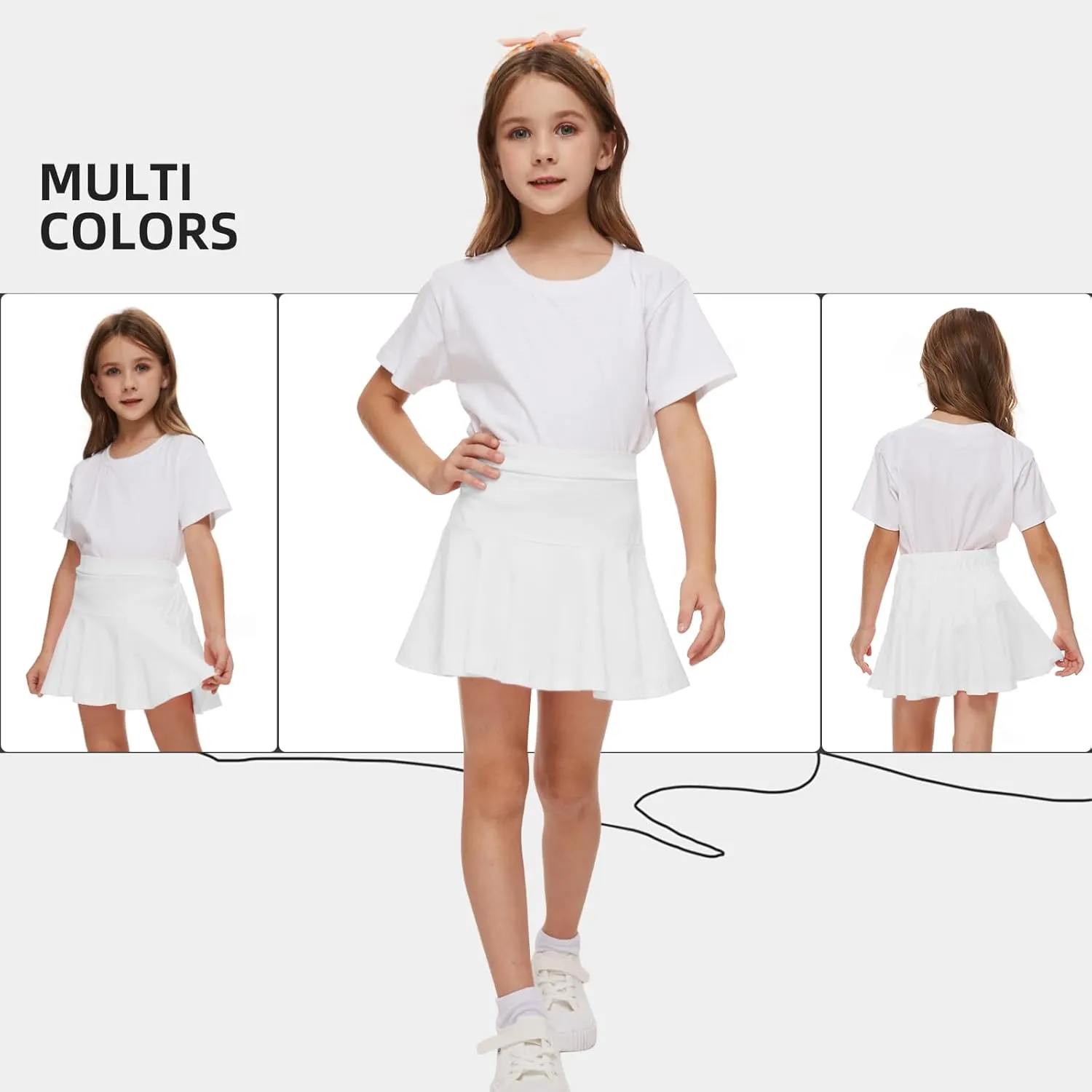Neutocd Toddler Baby Girls Skirts Skorts Elastic Girl Pleated Skirts Kid Casual Stretch Waist Skater Skort Built in Shorts