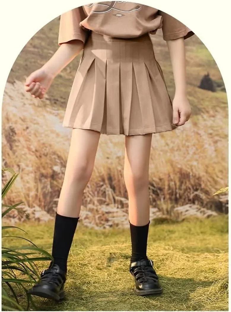 Pleated Mini Skirt High Waisted Tennis Skirts Skorts for Women Girls School Uniform Dress Cheer Skirt with Shorts,2T-4XL