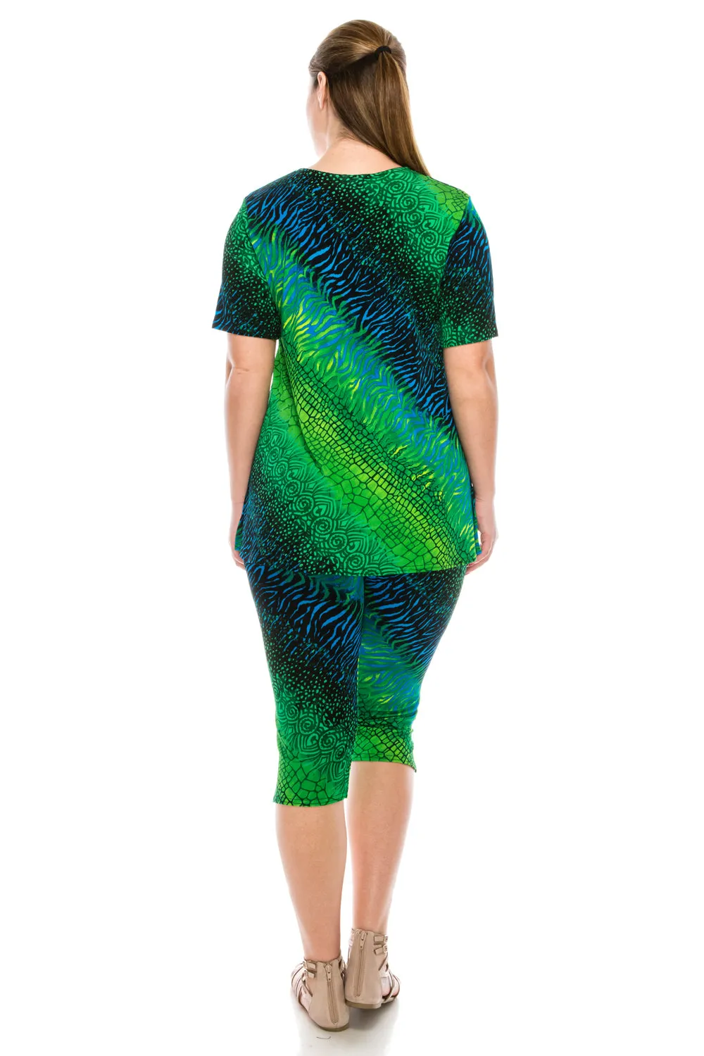 Plus Size Print  Capri Pant Set-9003BN-SXP1-W182