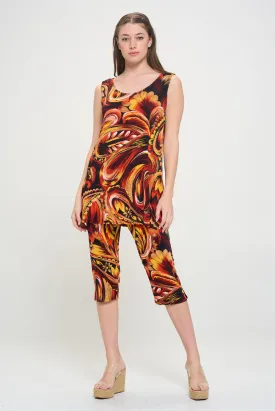 Plus Size Print Sleeveless Capri Pant Set-9002BN-TXP-W435