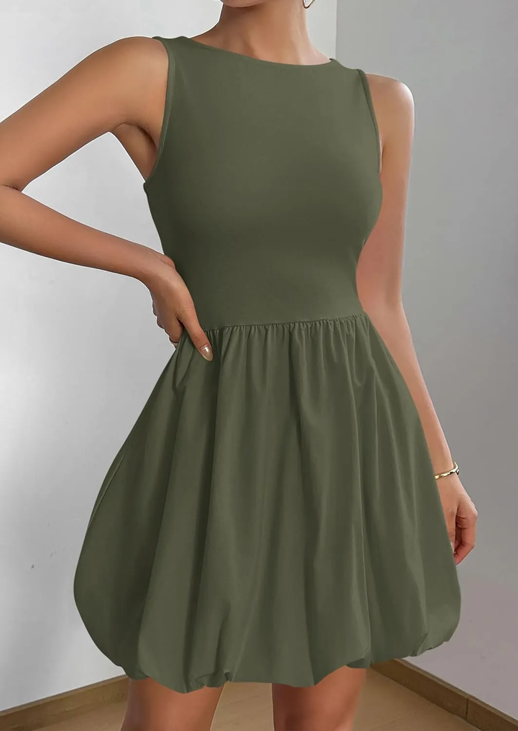 PRETTYGARDEN Summer Dresses for Women 2025 Casual Sleeveless Tank Mini Short Dress Crew Neck Bubble Sundress with Pockets
